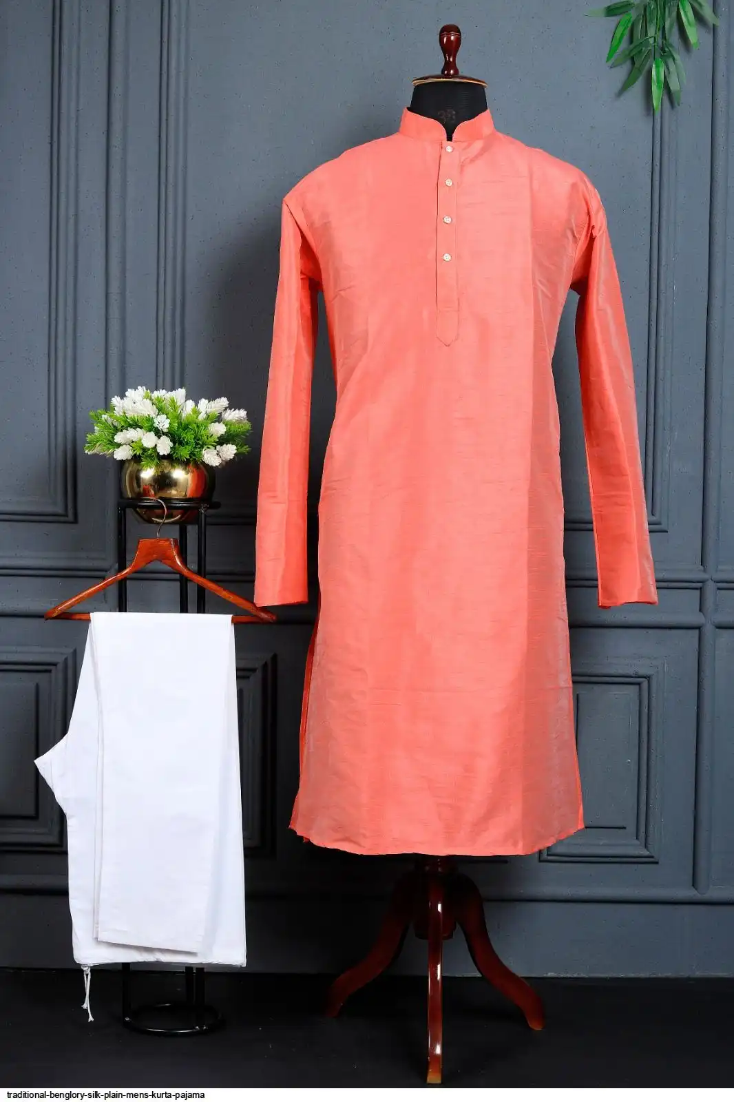TRADITIONAL BENGLORY SILK PLAIN MENS KURTA PAJAMA E