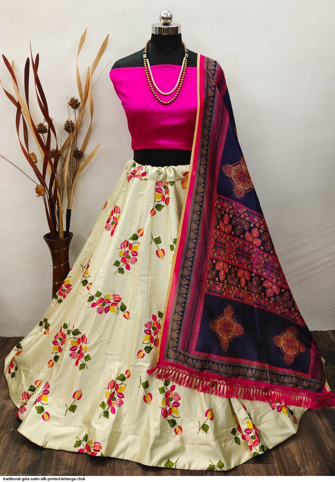 traditional gota satin silk printed lehenga choli