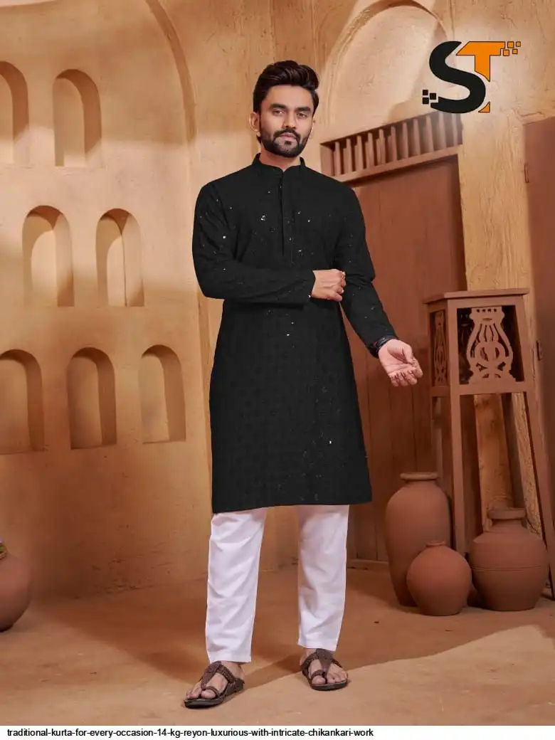 TRADITIONAL KURTA FOR EVERY OCCASION 14 KG REYON LUXURIOUS WITH INTRICATE CHIKANKARI WORK 3