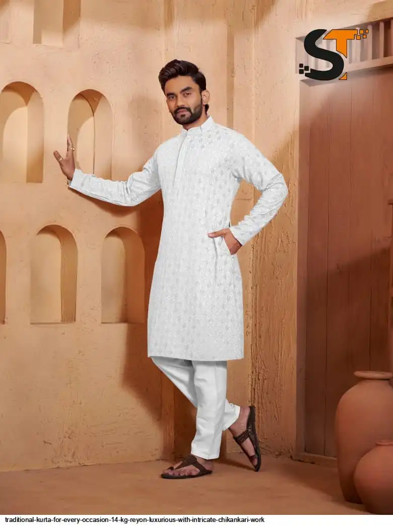 TRADITIONAL KURTA FOR EVERY OCCASION 14 KG REYON LUXURIOUS WITH INTRICATE CHIKANKARI WORK 5