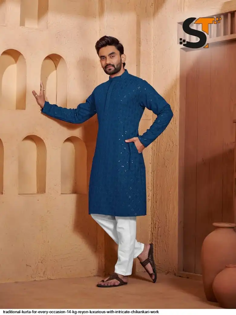 TRADITIONAL KURTA FOR EVERY OCCASION 14 KG REYON LUXURIOUS WITH INTRICATE CHIKANKARI WORK 4