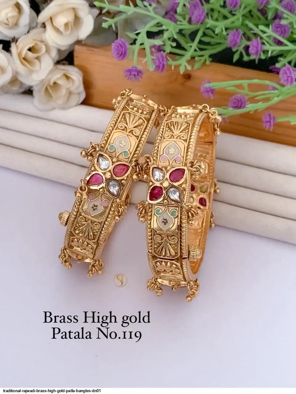 TRADITIONAL RAJWADI BRASS HIGH GOLD PATLA BANGLES DN01 K