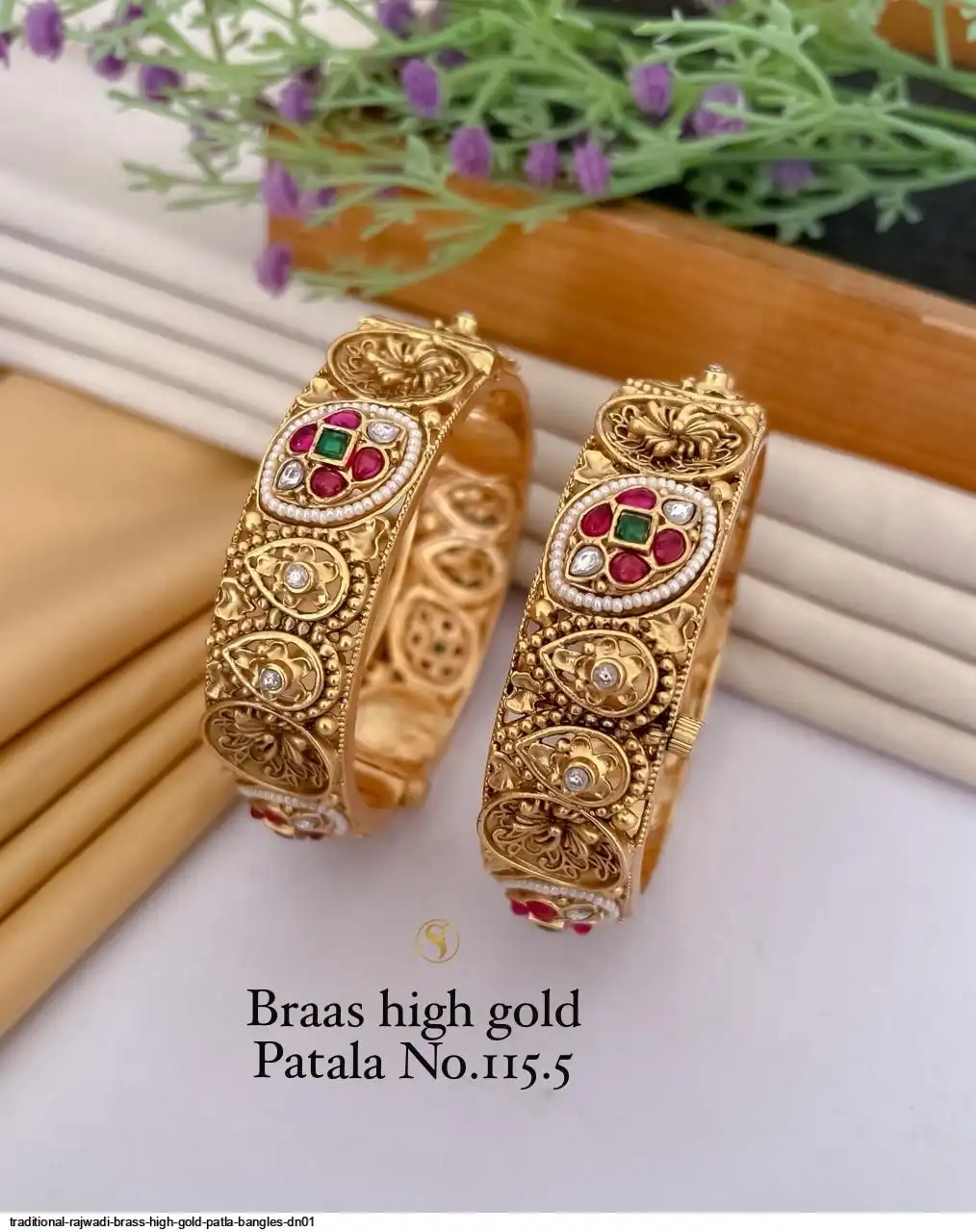 TRADITIONAL RAJWADI BRASS HIGH GOLD PATLA BANGLES DN01 D