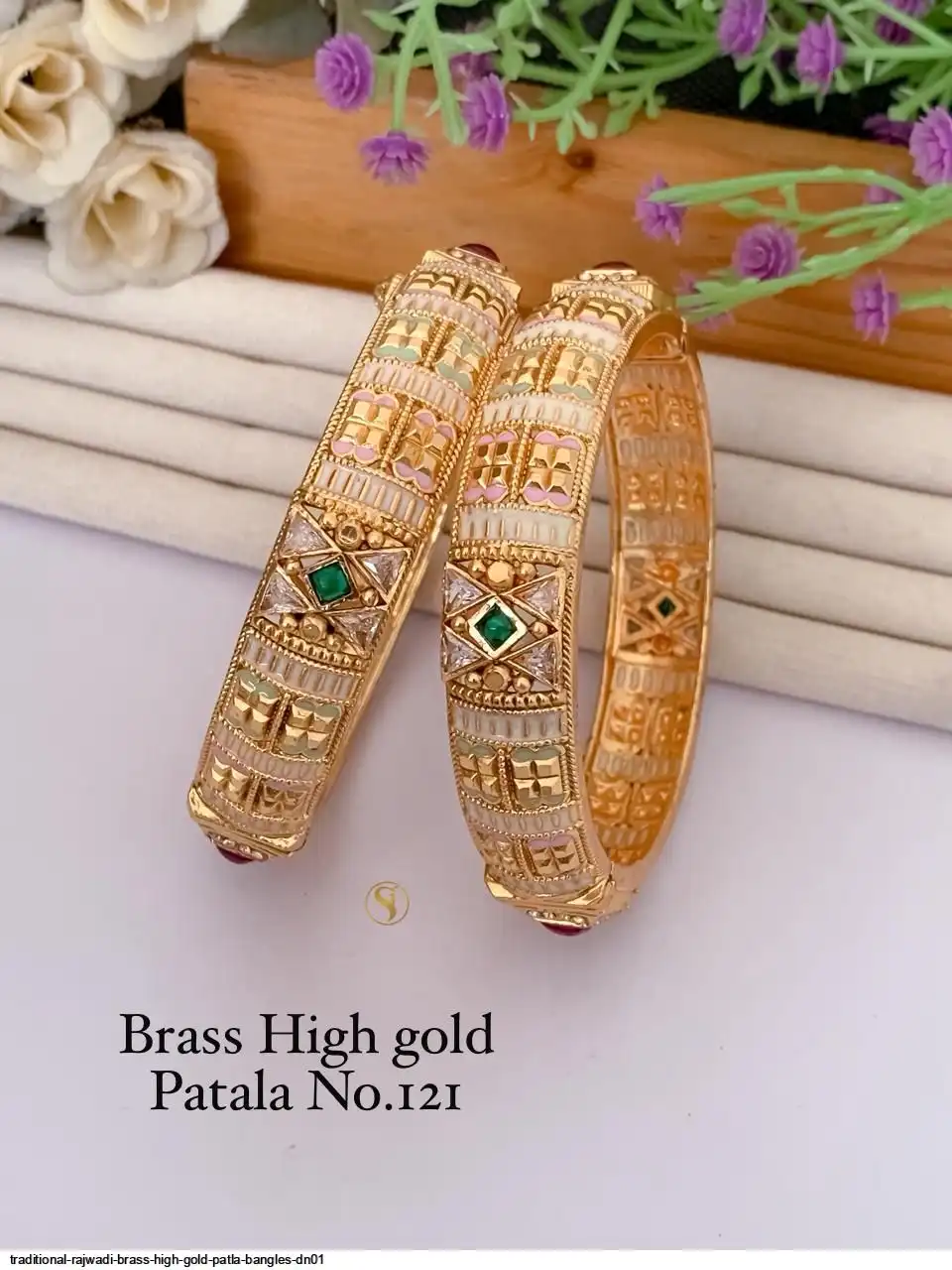 TRADITIONAL RAJWADI BRASS HIGH GOLD PATLA BANGLES DN01 J