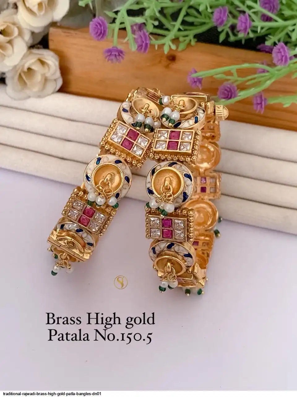 TRADITIONAL RAJWADI BRASS HIGH GOLD PATLA BANGLES DN01 L