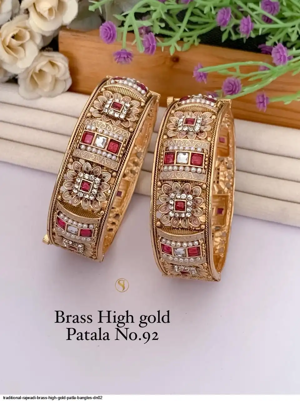TRADITIONAL RAJWADI BRASS HIGH GOLD PATLA BANGLES DN02 H