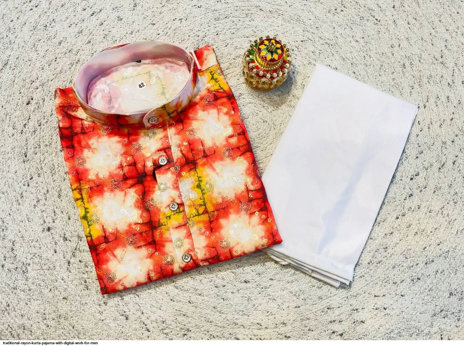 TRADITIONAL RAYON KURTA PAJAMA WITH DIGITAL WORK FOR MEN E