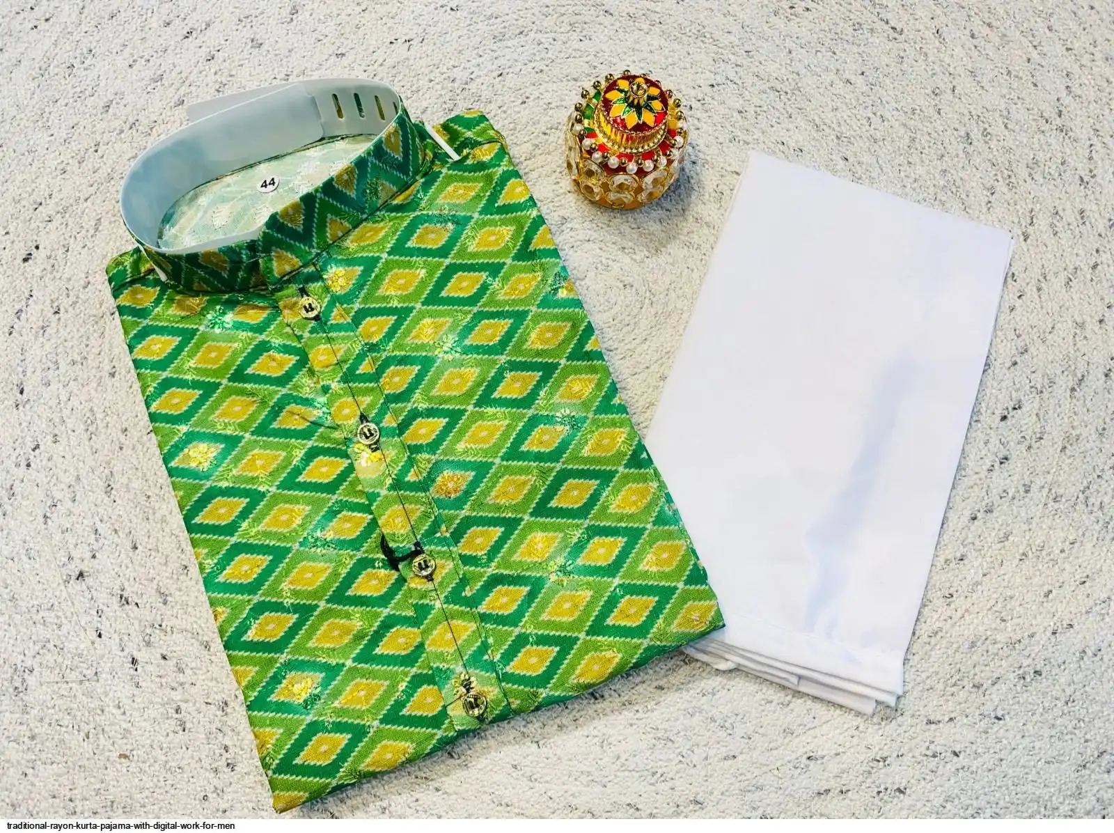 TRADITIONAL RAYON KURTA PAJAMA WITH DIGITAL WORK FOR MEN H