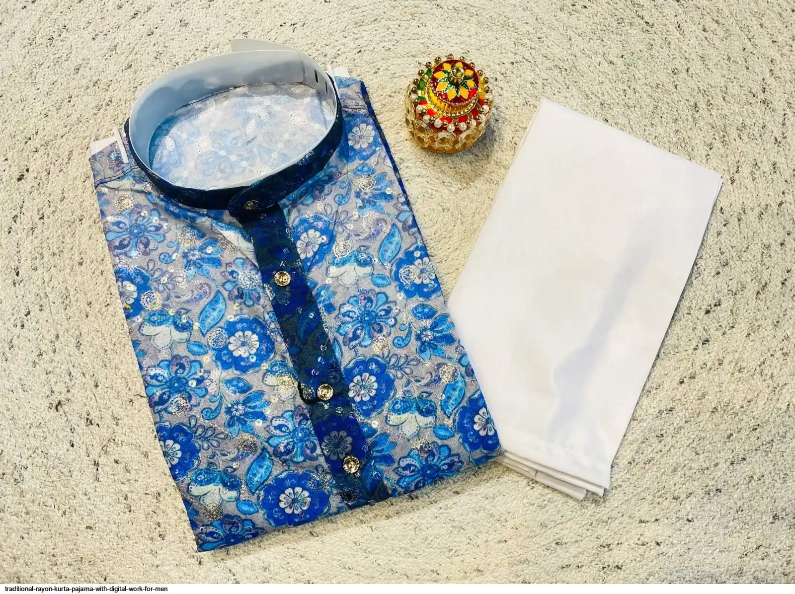 TRADITIONAL RAYON KURTA PAJAMA WITH DIGITAL WORK FOR MEN B