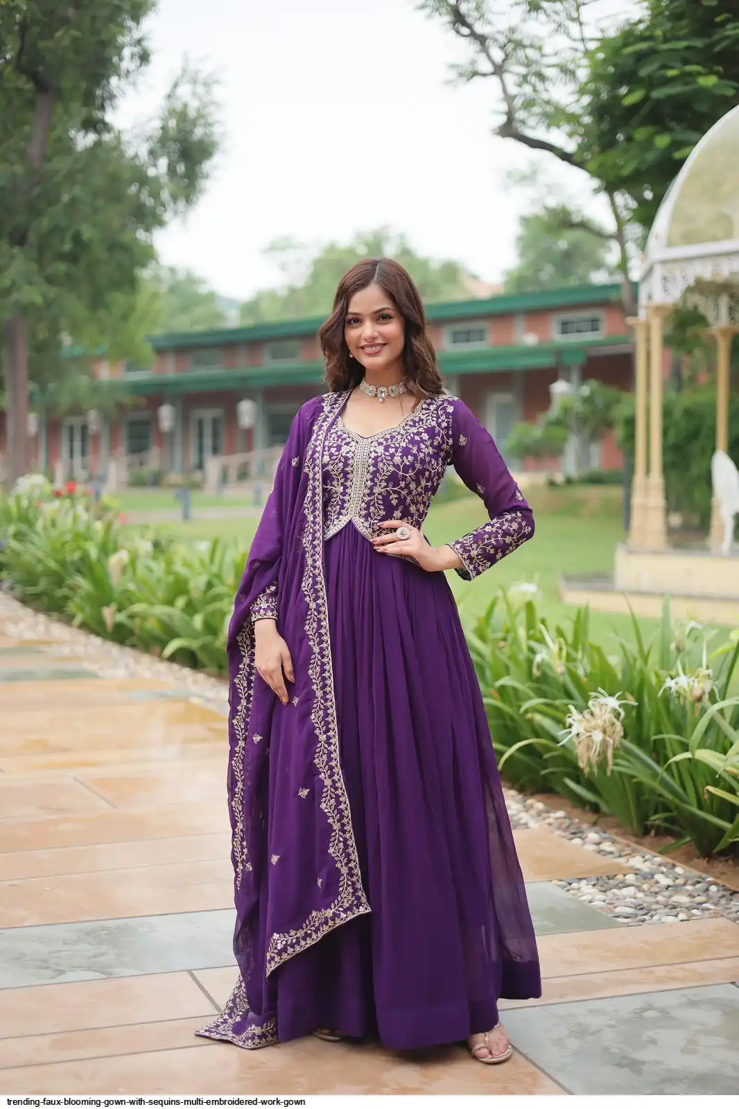 TRENDING FAUX BLOOMING GOWN WITH SEQUINS MULTI EMBROIDERED WORK GOWN 1