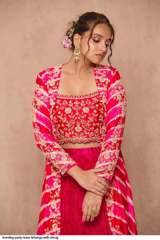 Party Wear Light Pink Color Lehenga Choli With Shrug – Sachisabya