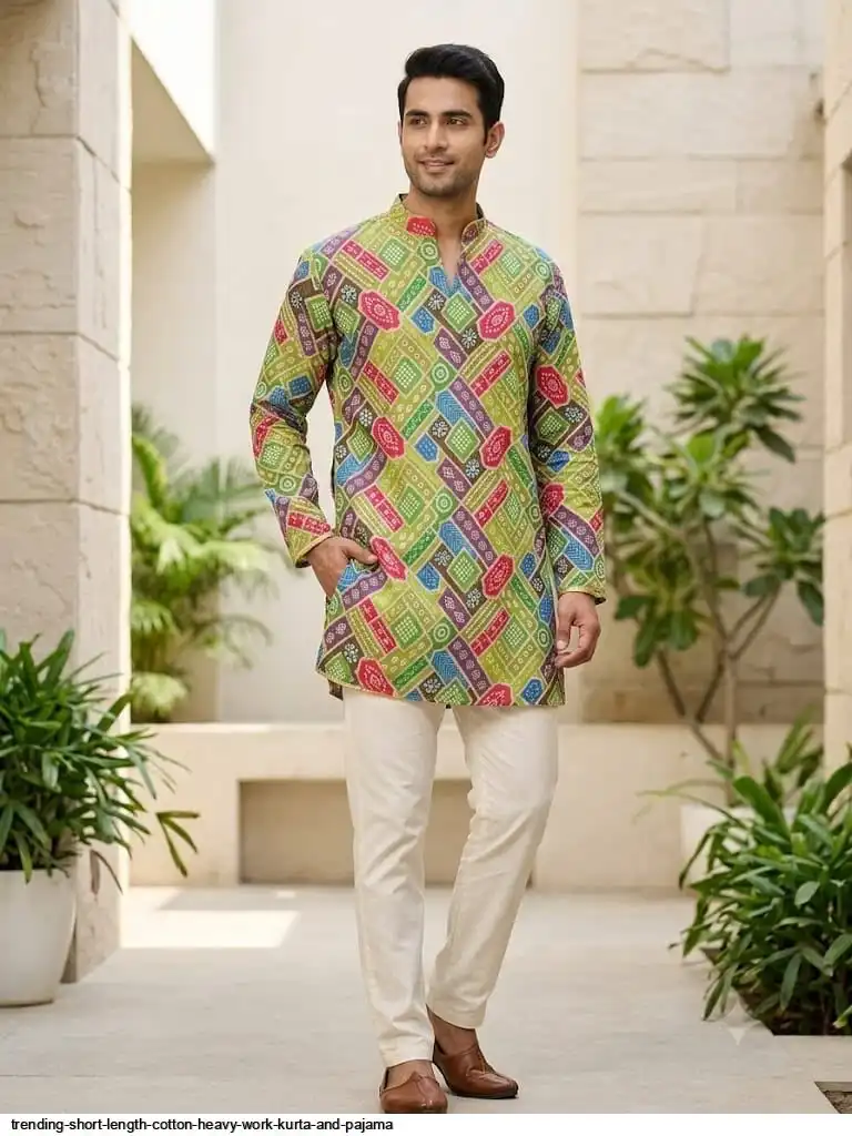 TRENDING SHORT LENGTH COTTON HEAVY WORK KURTA AND PAJAMA D
