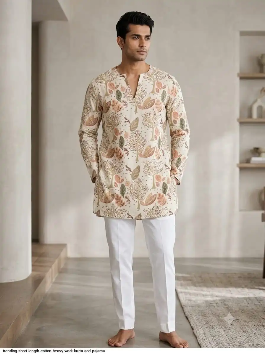 TRENDING SHORT LENGTH COTTON HEAVY WORK KURTA AND PAJAMA I