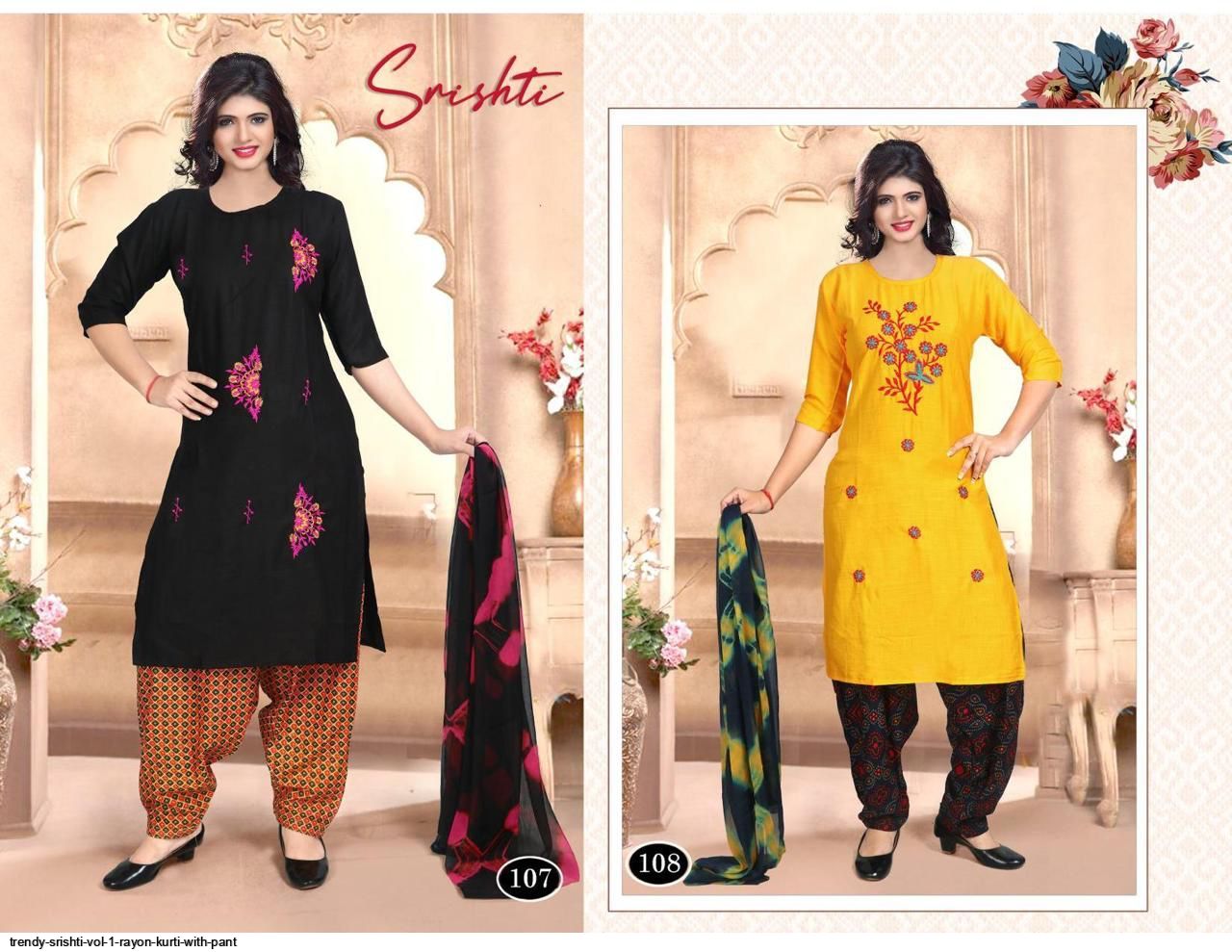 trendy srishti vol 1 rayon kurti with pant 6829