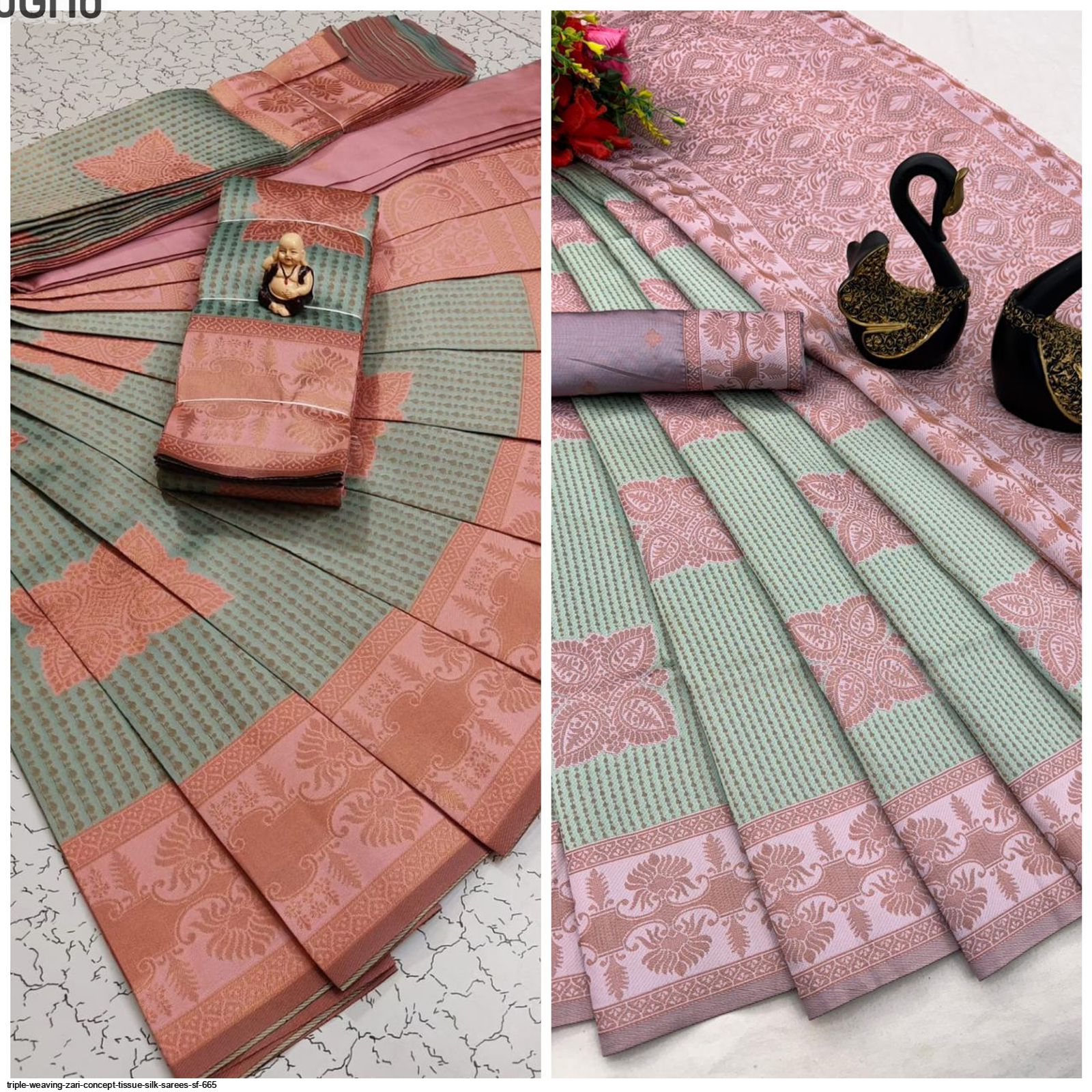 TRIPLE WEAVING ZARI CONCEPT TISSUE SILK SAREES SF 665 I