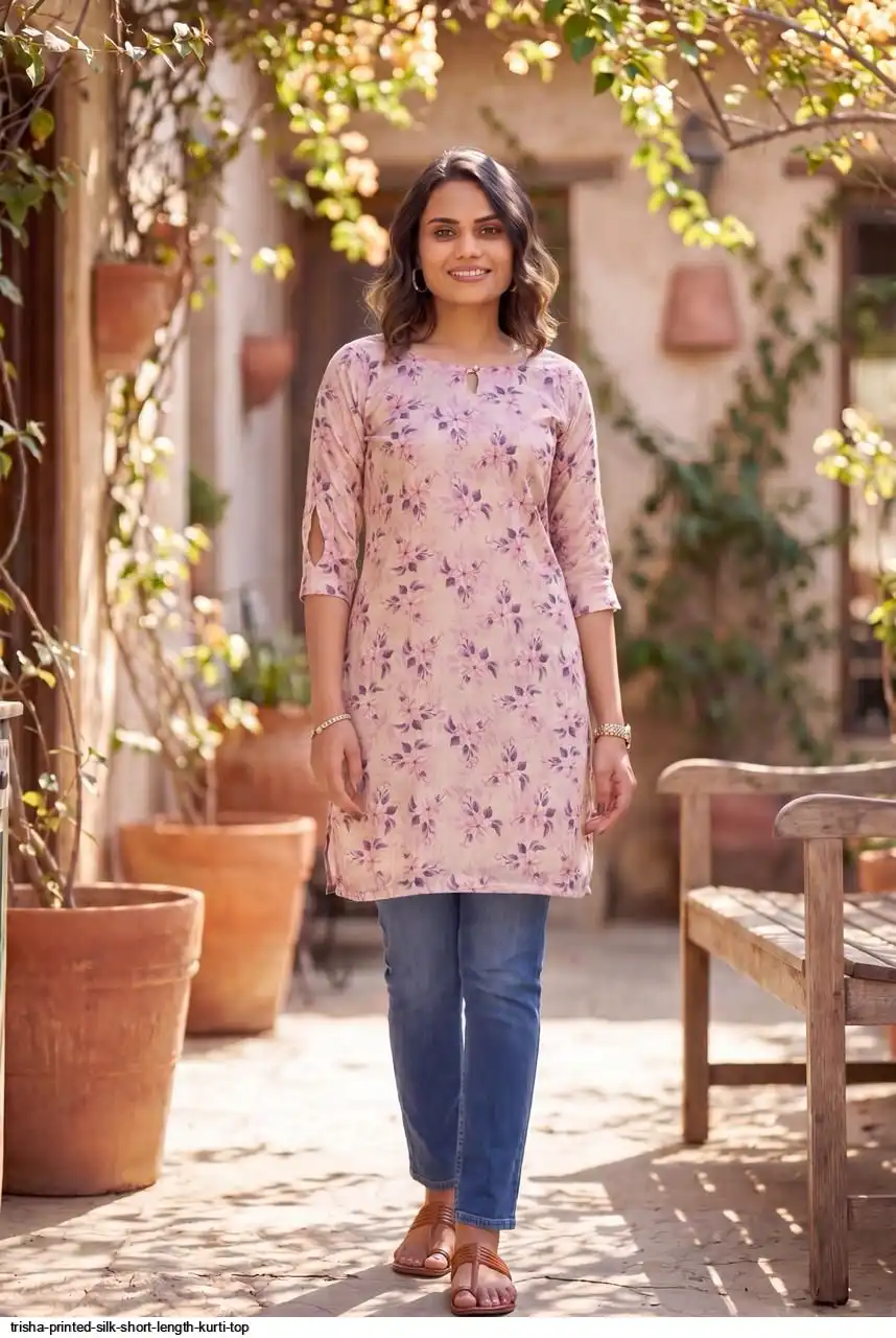 TRISHA PRINTED SILK SHORT LENGTH KURTI TOP A