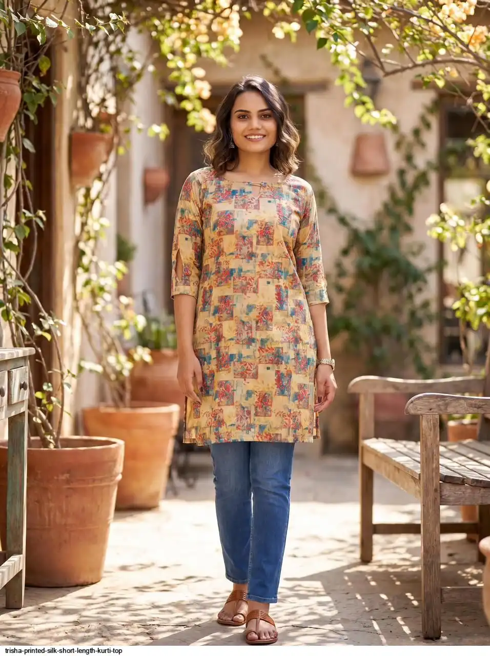 TRISHA PRINTED SILK SHORT LENGTH KURTI TOP B