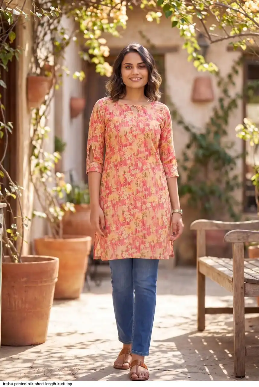 TRISHA PRINTED SILK SHORT LENGTH KURTI TOP C