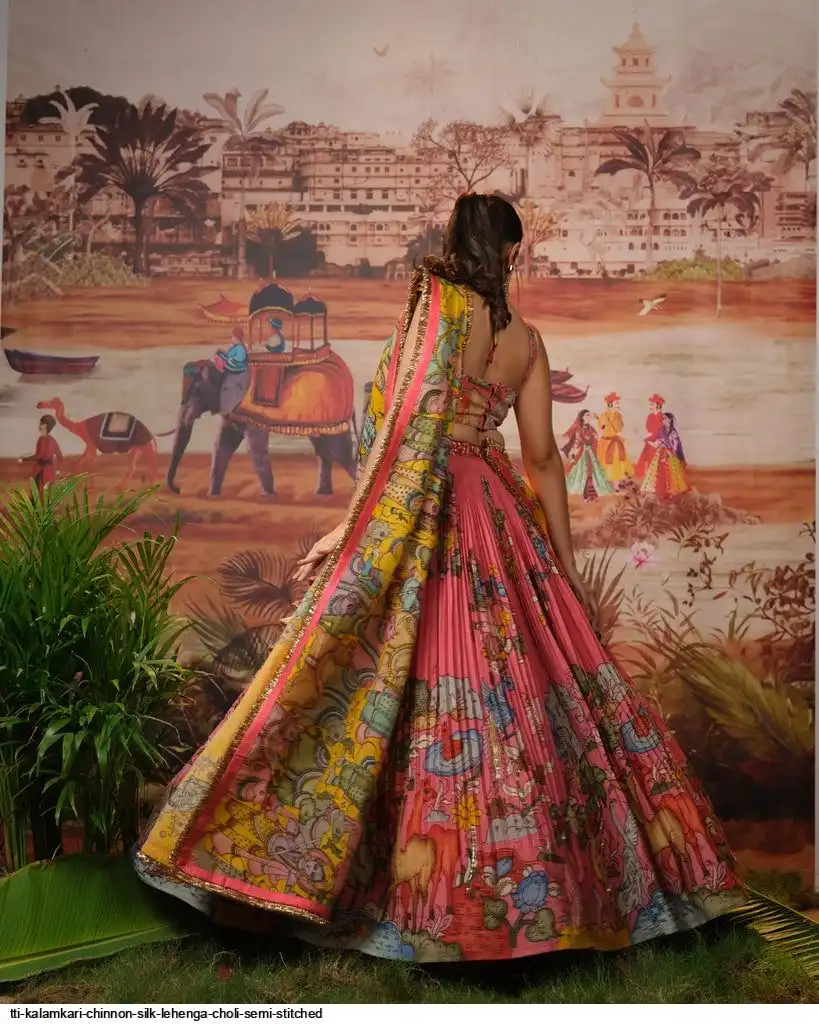 hime A3 Classical Print 02 シルクスクリーン TTI Kalamkari Lehenga Choli | Chinon Silk Wholesale