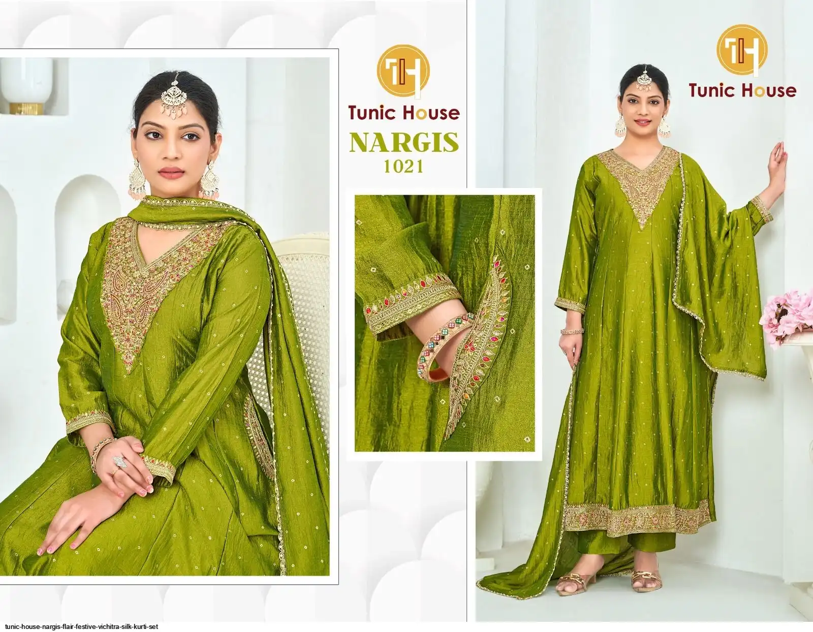 TUNIC HOUSE NARGIS FLAIR FESTIVE VICHITRA SILK KURTI SET A