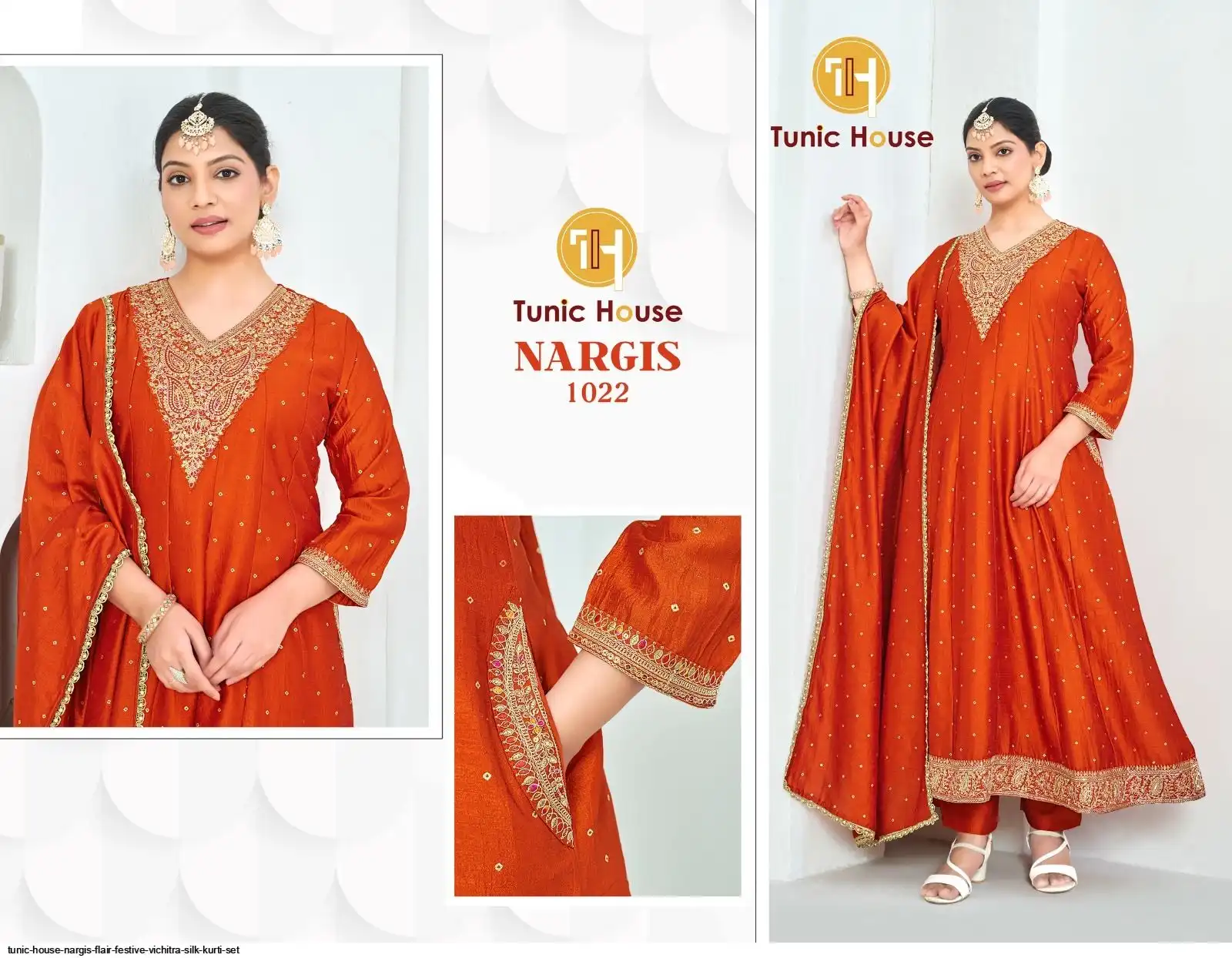 TUNIC HOUSE NARGIS FLAIR FESTIVE VICHITRA SILK KURTI SET B