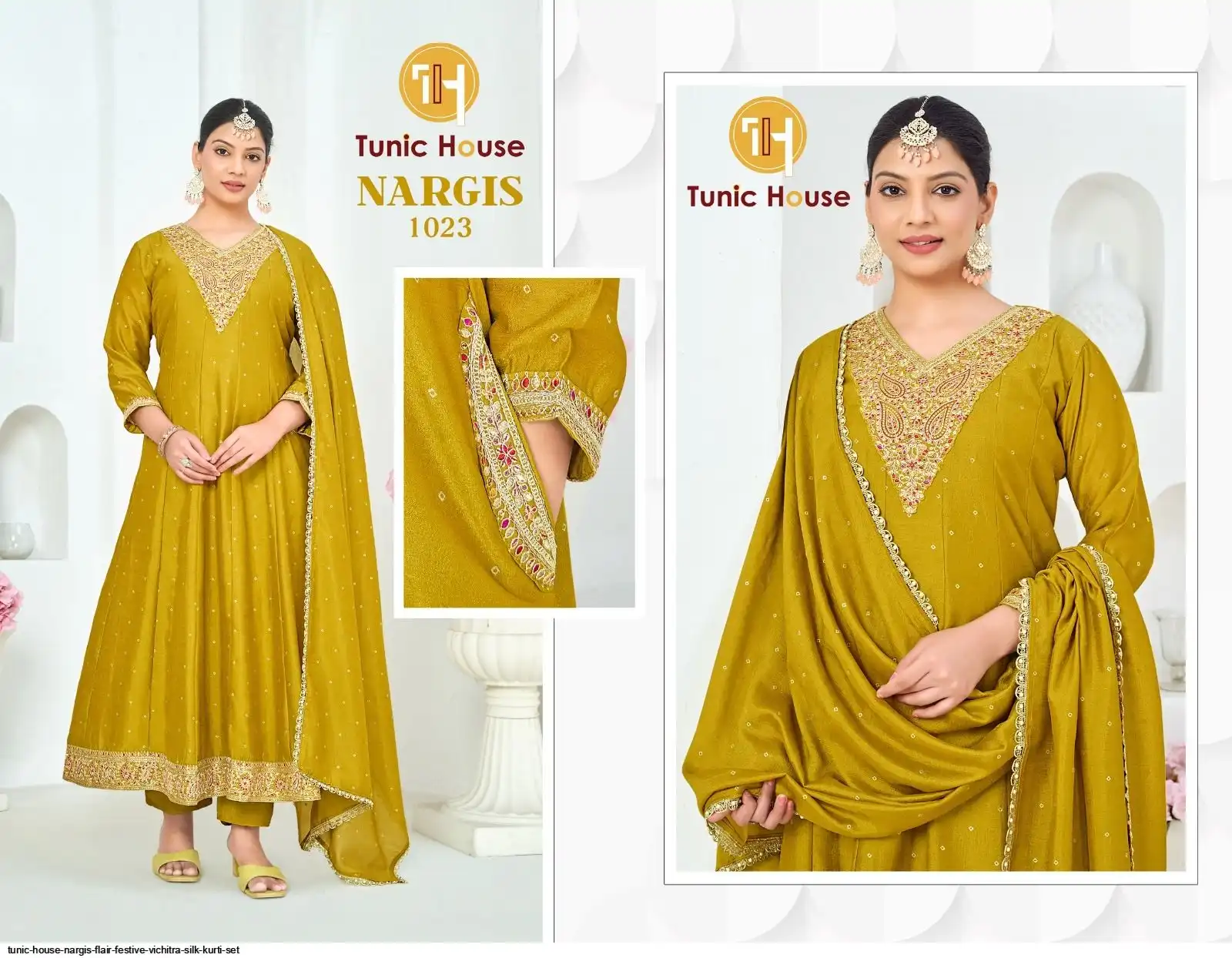TUNIC HOUSE NARGIS FLAIR FESTIVE VICHITRA SILK KURTI SET C
