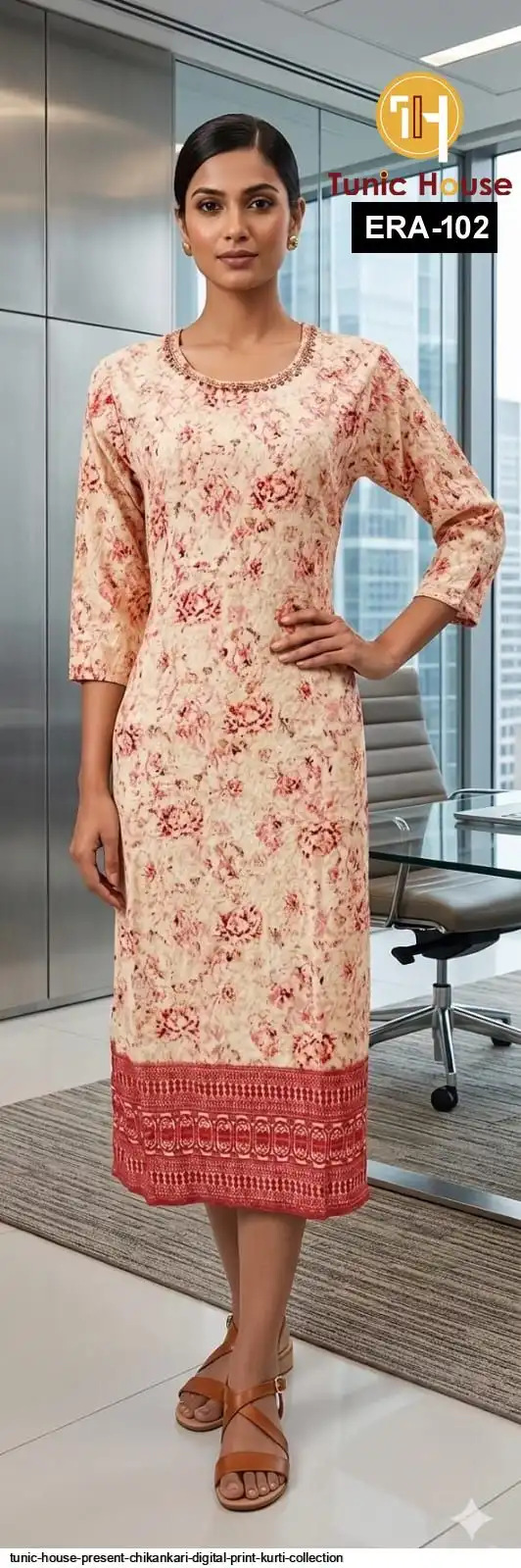 TUNIC HOUSE PRESENT CHIKANKARI DIGITAL PRINT KURTI COLLECTION A