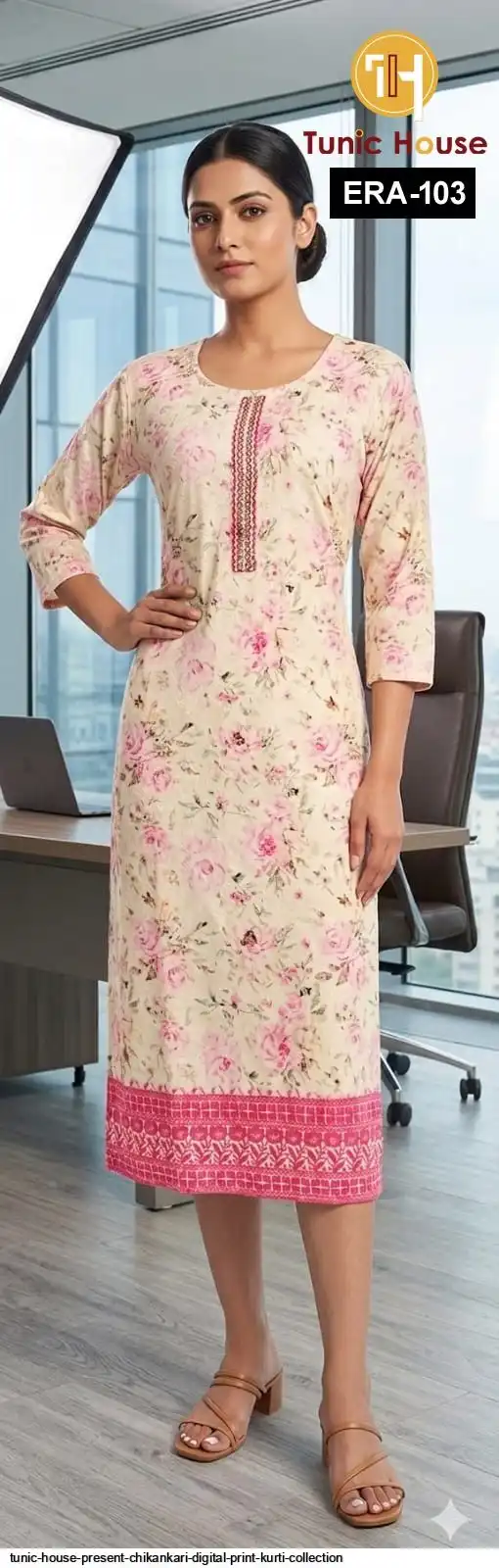 TUNIC HOUSE PRESENT CHIKANKARI DIGITAL PRINT KURTI COLLECTION B