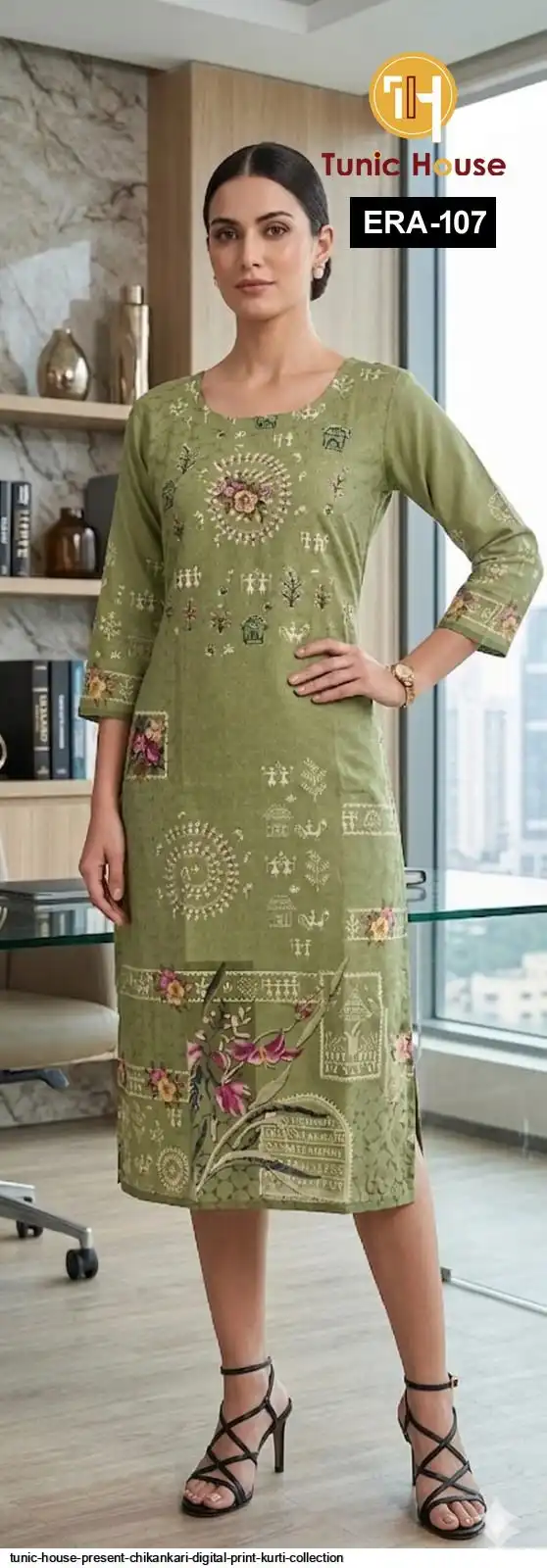 TUNIC HOUSE PRESENT CHIKANKARI DIGITAL PRINT KURTI COLLECTION E