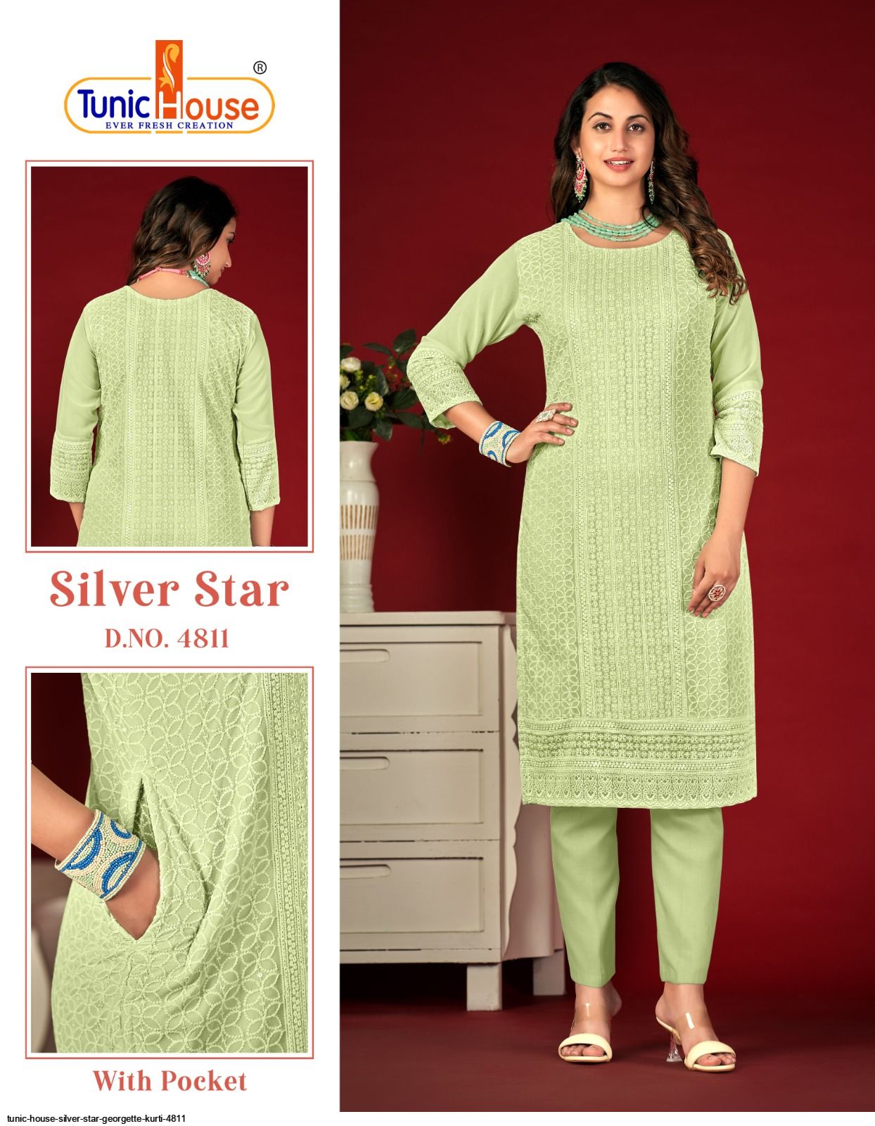 TUNIC HOUSE SILVER STAR GEORGETTE KURTI 4811