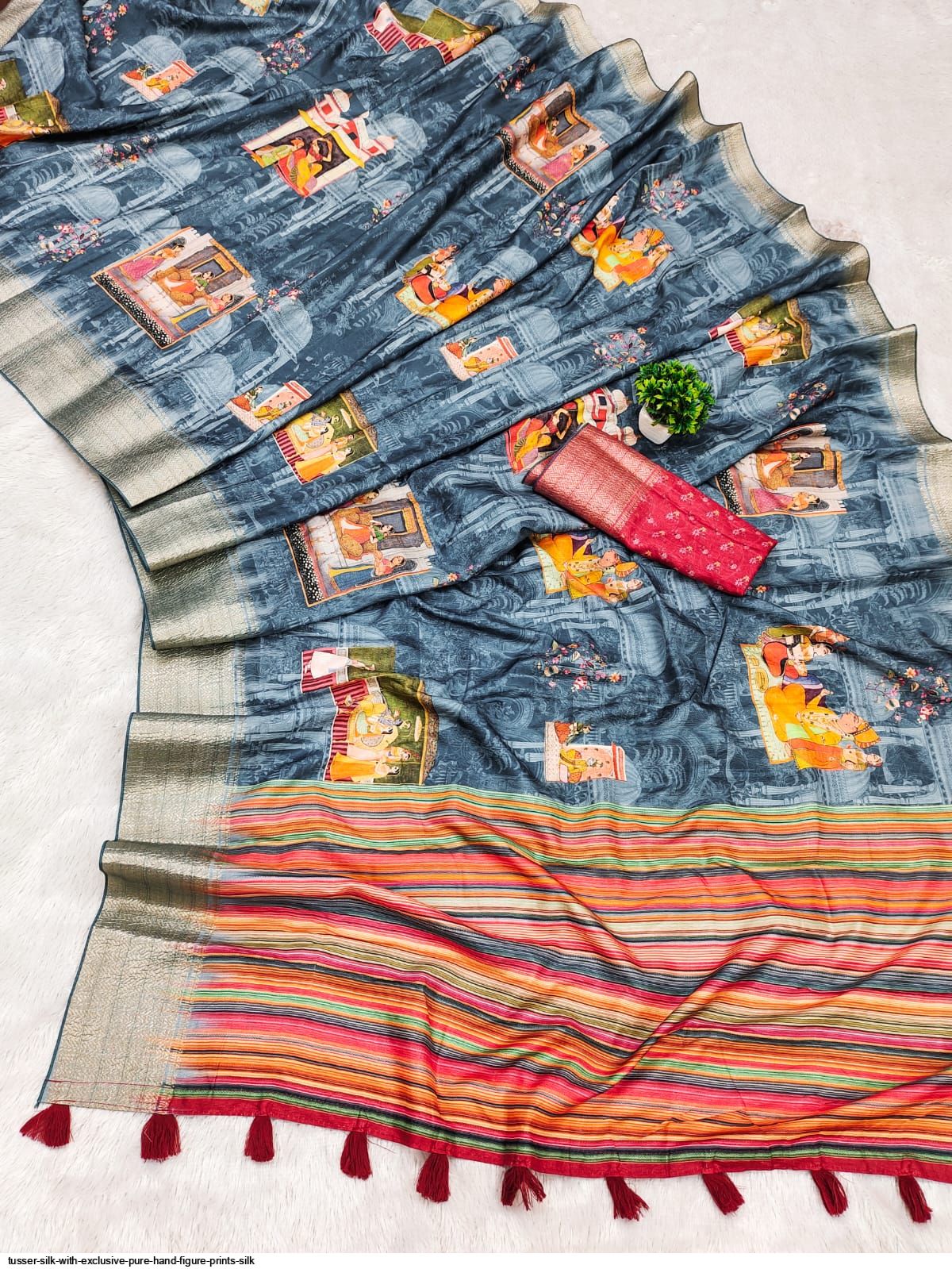 TUSSER SILK WITH EXCLUSIVE PURE HAND FIGURE PRINTS SILK