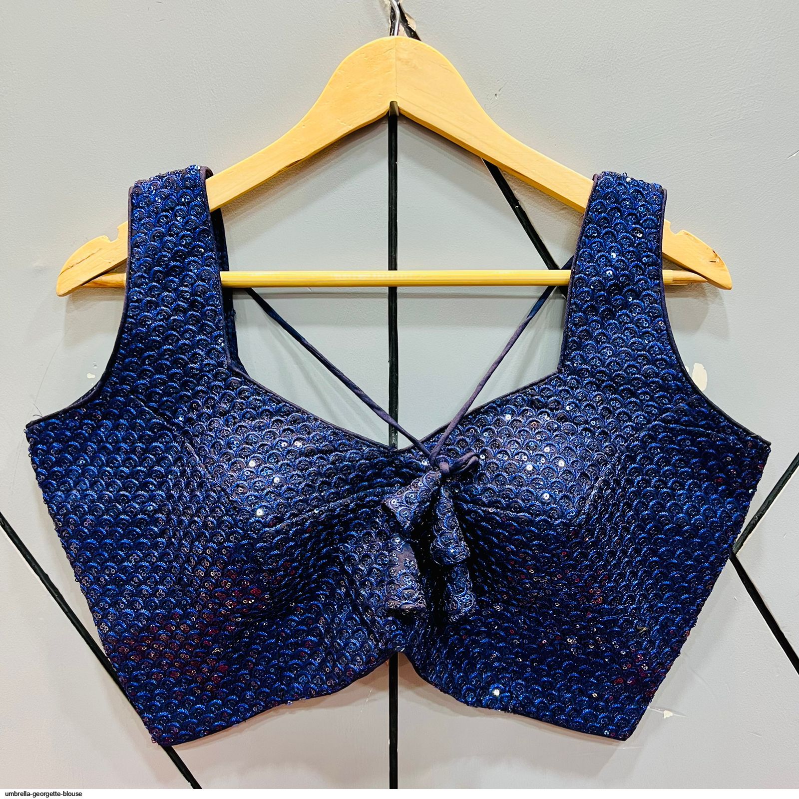 Women's Royal Blue Art Silk Umbrella Sleeves Readymade Blouse