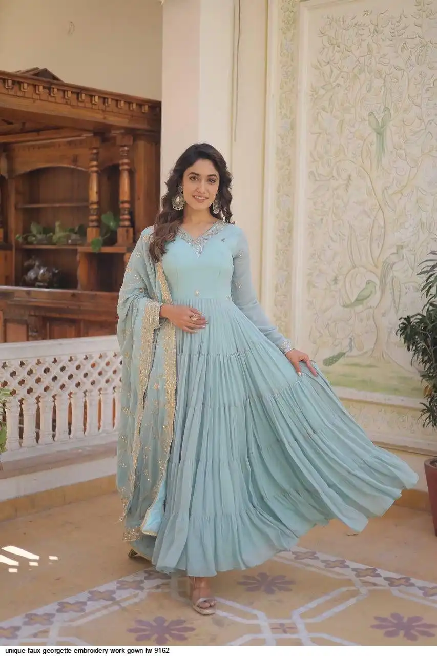 UNIQUE FAUX GEORGETTE EMBROIDERY WORK GOWN LW 9162 A