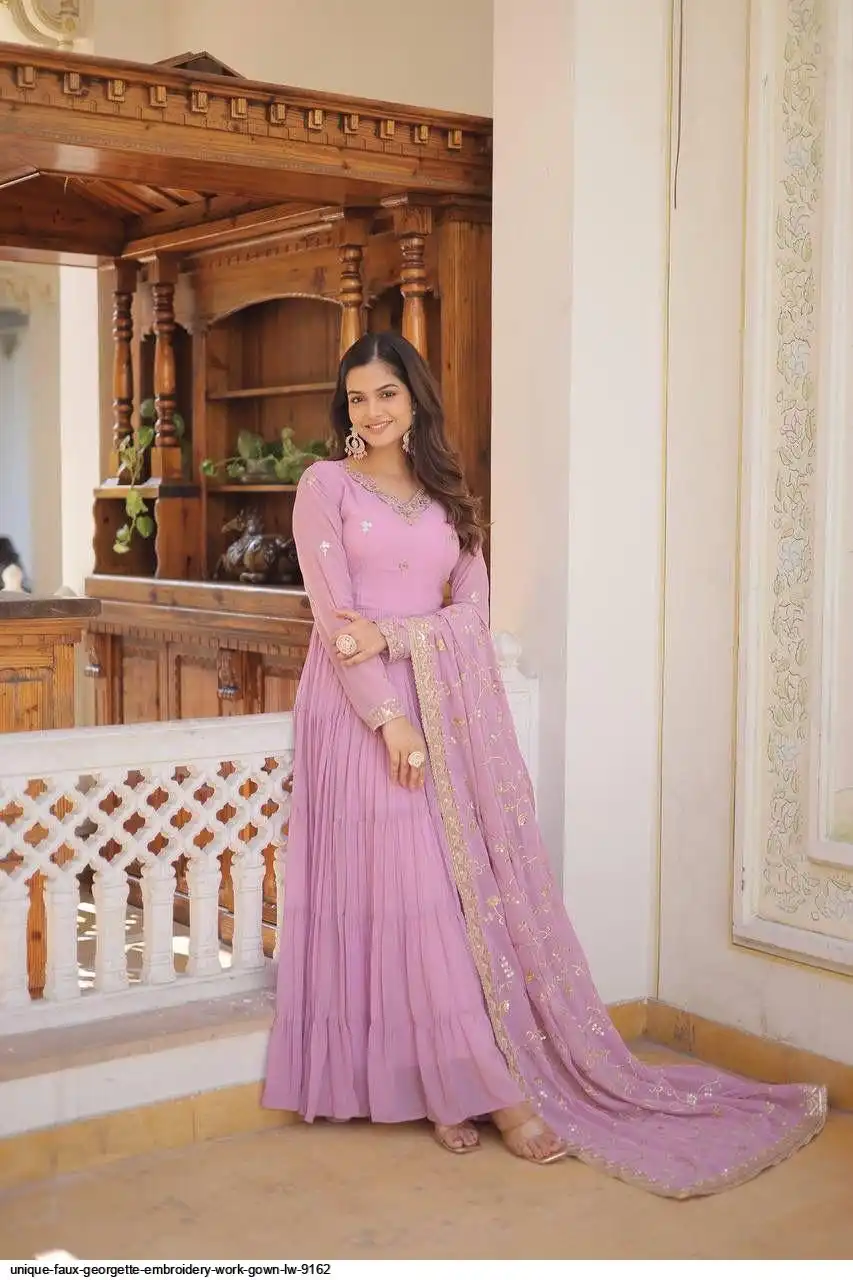 UNIQUE FAUX GEORGETTE EMBROIDERY WORK GOWN LW 9162 B