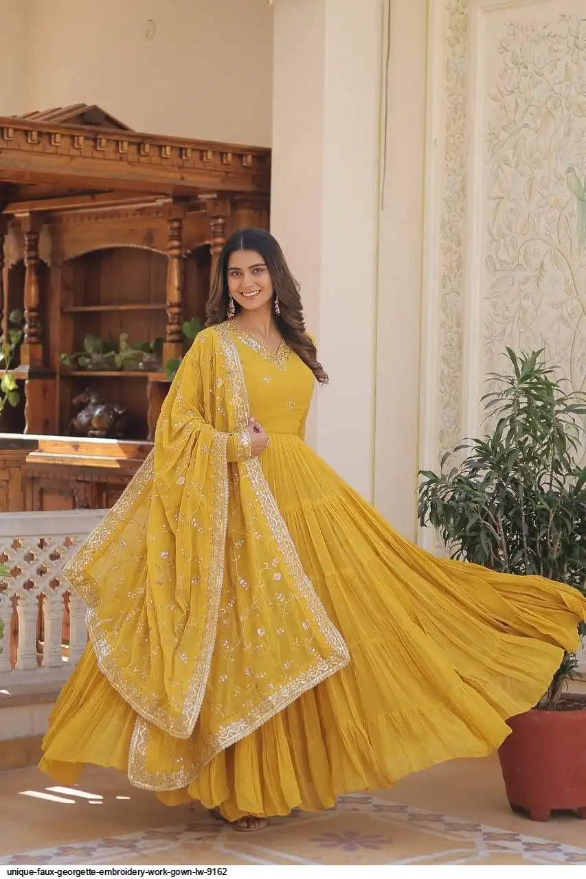 UNIQUE FAUX GEORGETTE EMBROIDERY WORK GOWN LW 9162 C