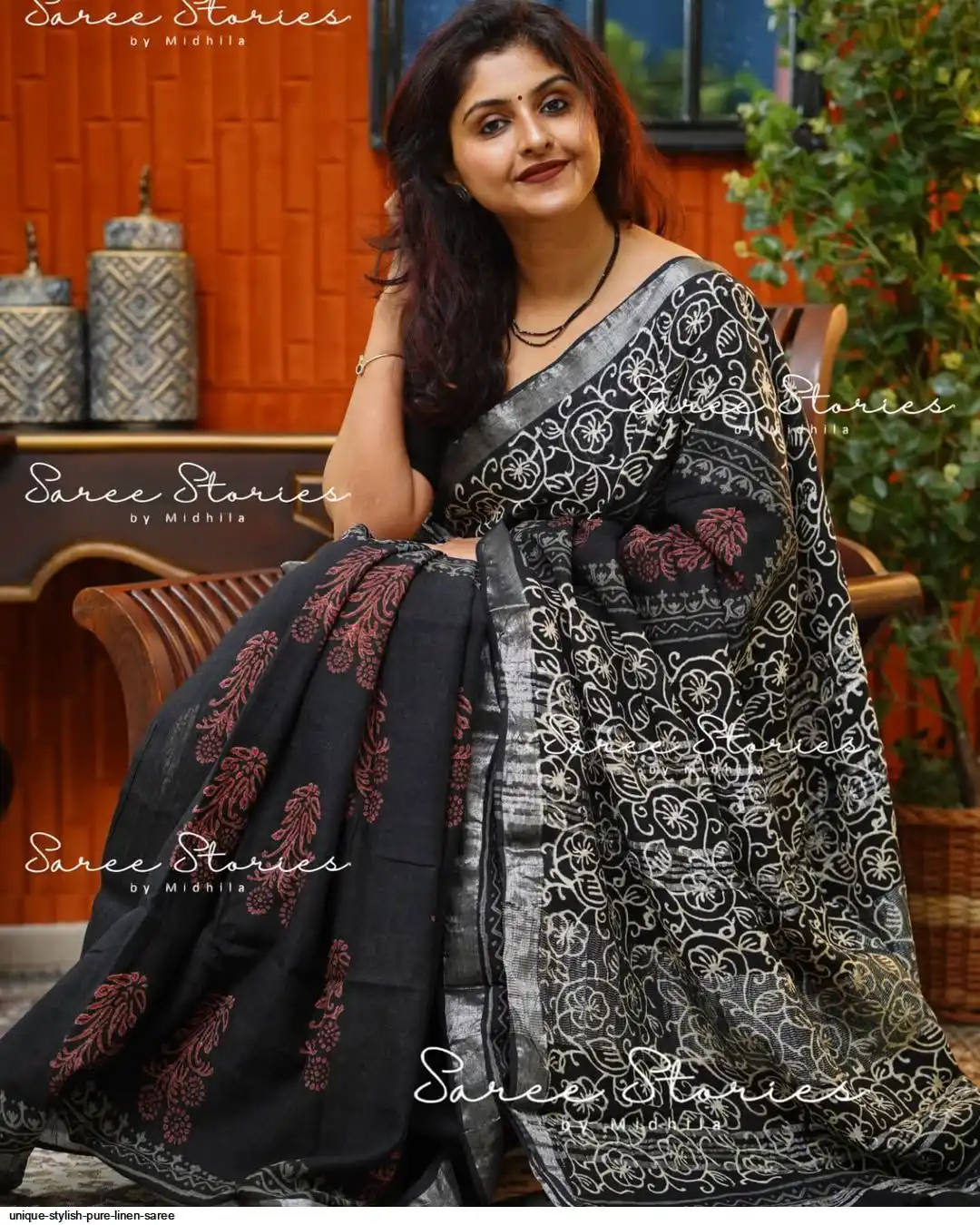 UNIQUE STYLISH PURE LINEN SAREE
