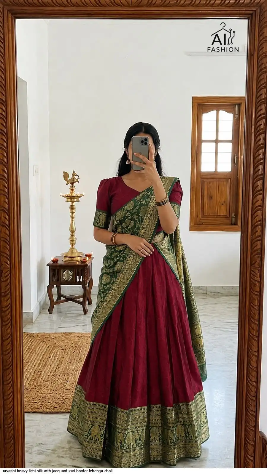 URVASHI HEAVY LICHI SILK WITH JACQUARD ZARI BORDER LEHENGA CHOLI A