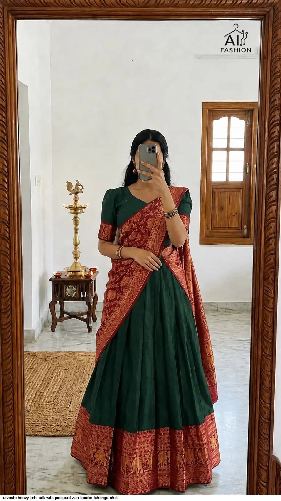URVASHI HEAVY LICHI SILK WITH JACQUARD ZARI BORDER LEHENGA CHOLI D