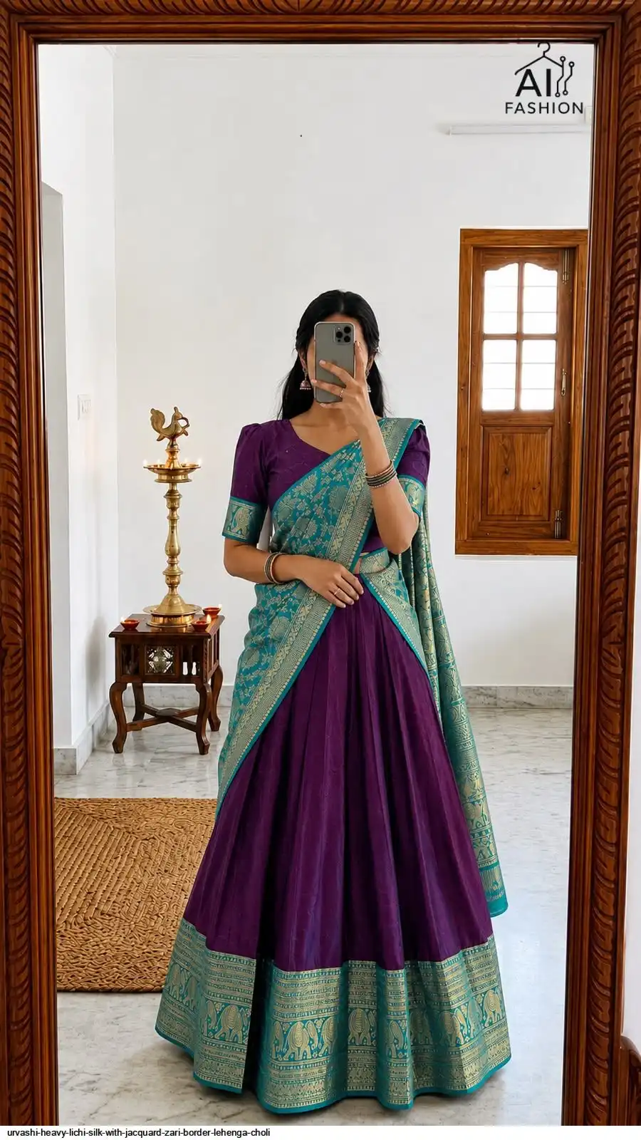 URVASHI HEAVY LICHI SILK WITH JACQUARD ZARI BORDER LEHENGA CHOLI C