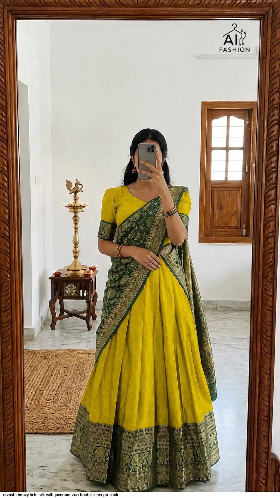 URVASHI HEAVY LICHI SILK WITH JACQUARD ZARI BORDER LEHENGA CHOLI B
