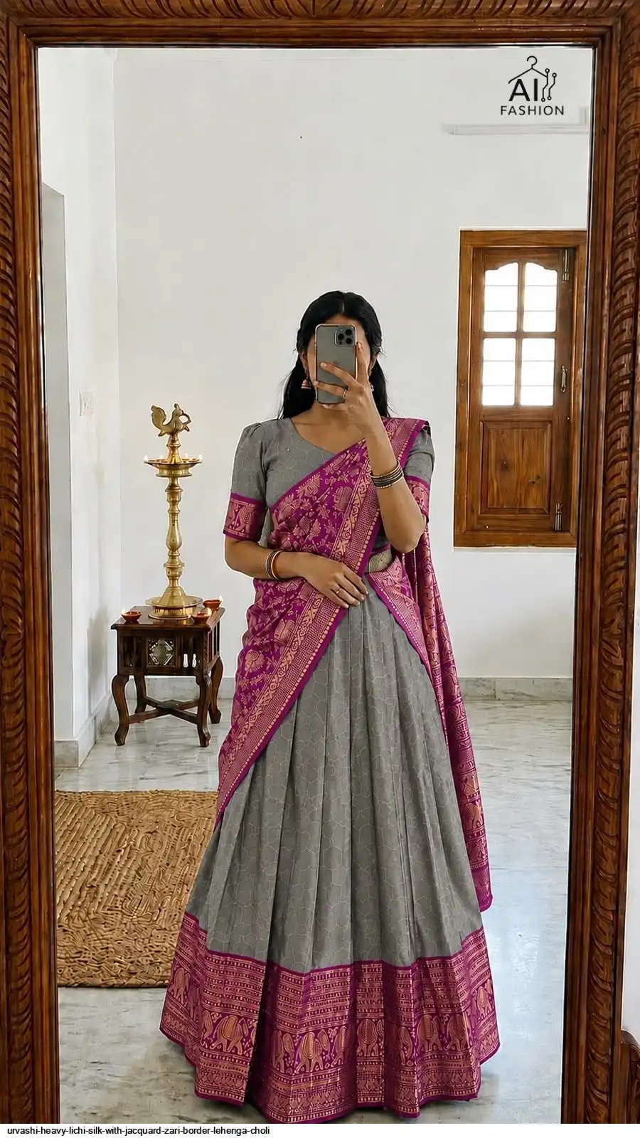 URVASHI HEAVY LICHI SILK WITH JACQUARD ZARI BORDER LEHENGA CHOLI F