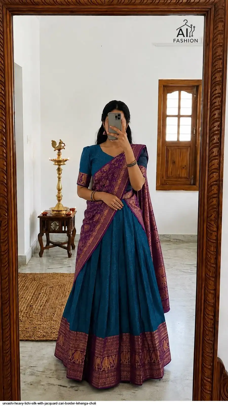 URVASHI HEAVY LICHI SILK WITH JACQUARD ZARI BORDER LEHENGA CHOLI E
