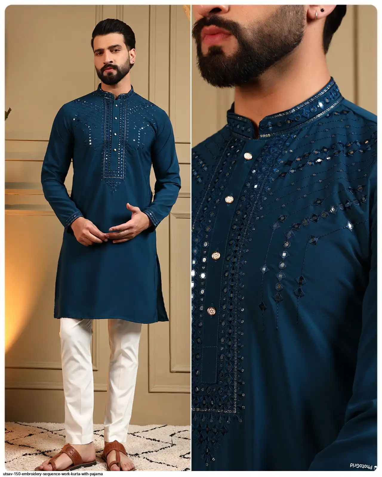 UTSAV 150 EMBROIDERY SEQUENCE WORK KURTA WITH PAJAMA C