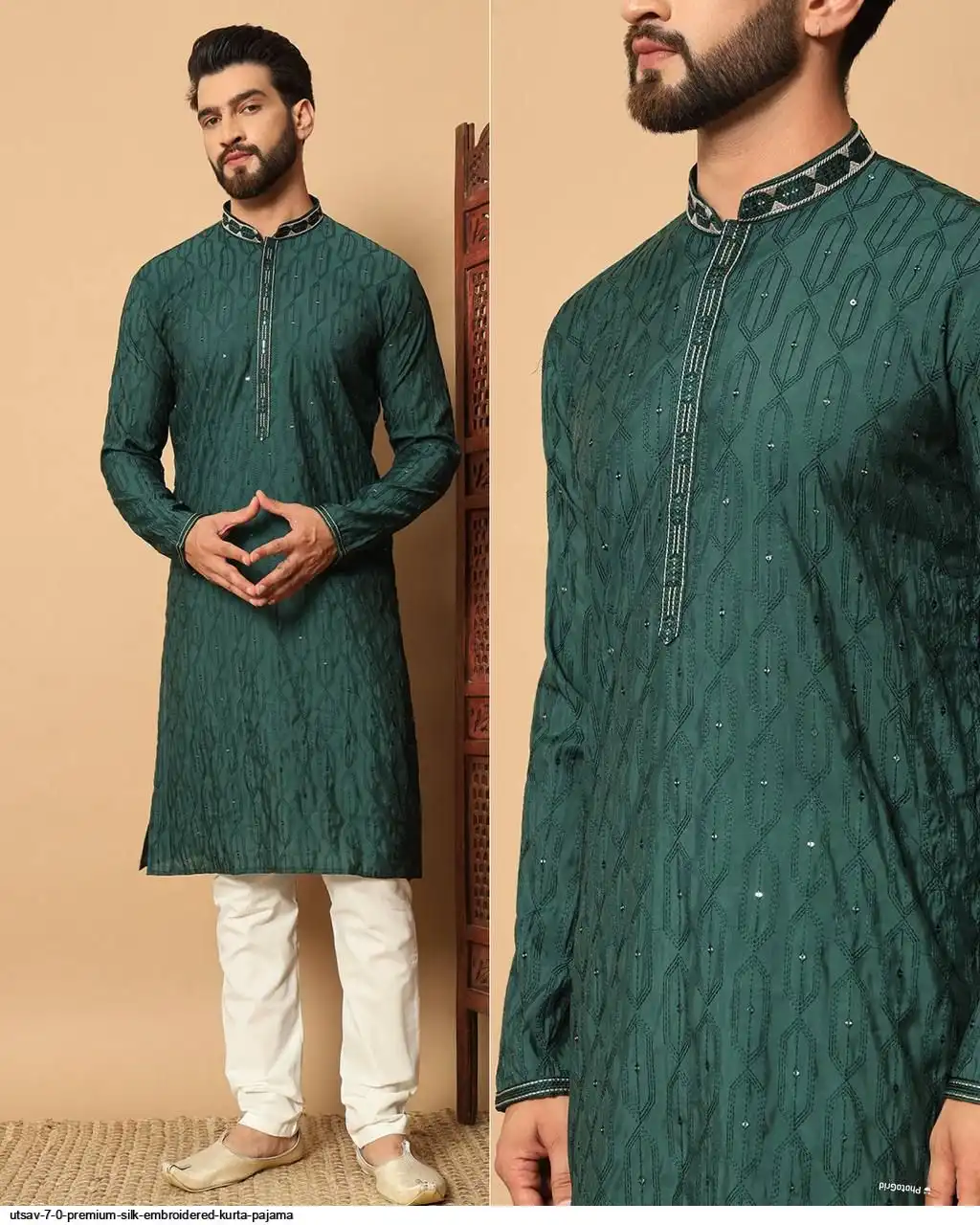 UTSAV 7 0 PREMIUM SILK EMBROIDERED KURTA PAJAMA D