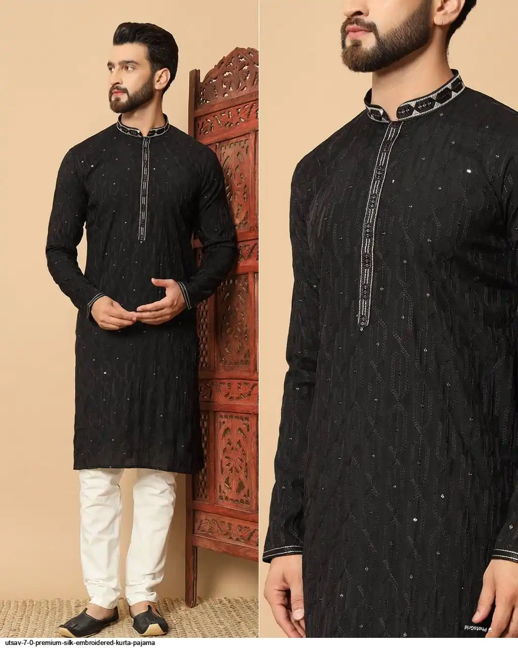 UTSAV 7 0 PREMIUM SILK EMBROIDERED KURTA PAJAMA A