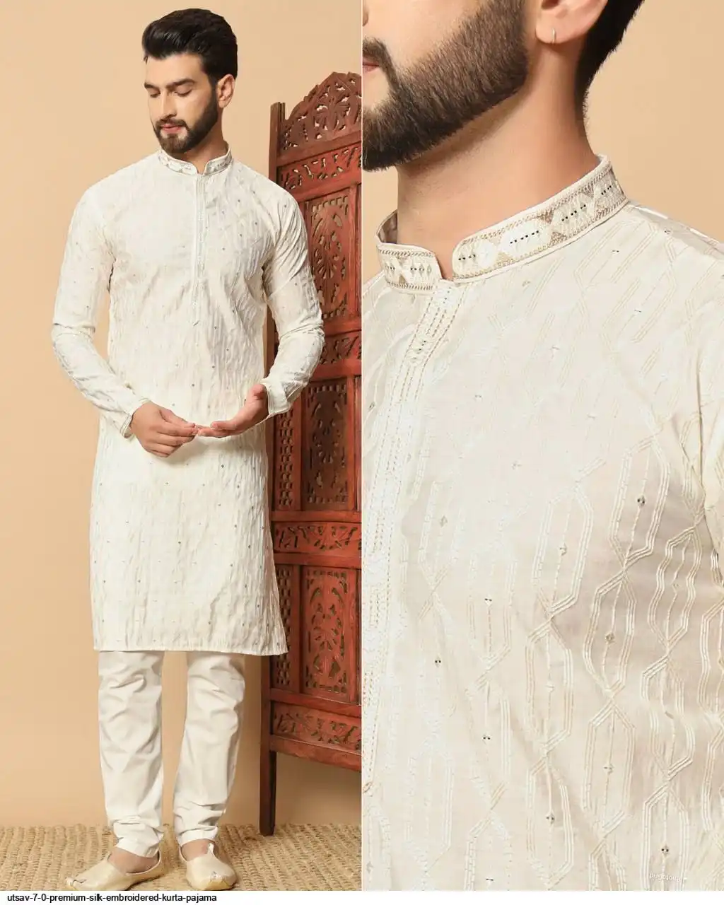 UTSAV 7 0 PREMIUM SILK EMBROIDERED KURTA PAJAMA C