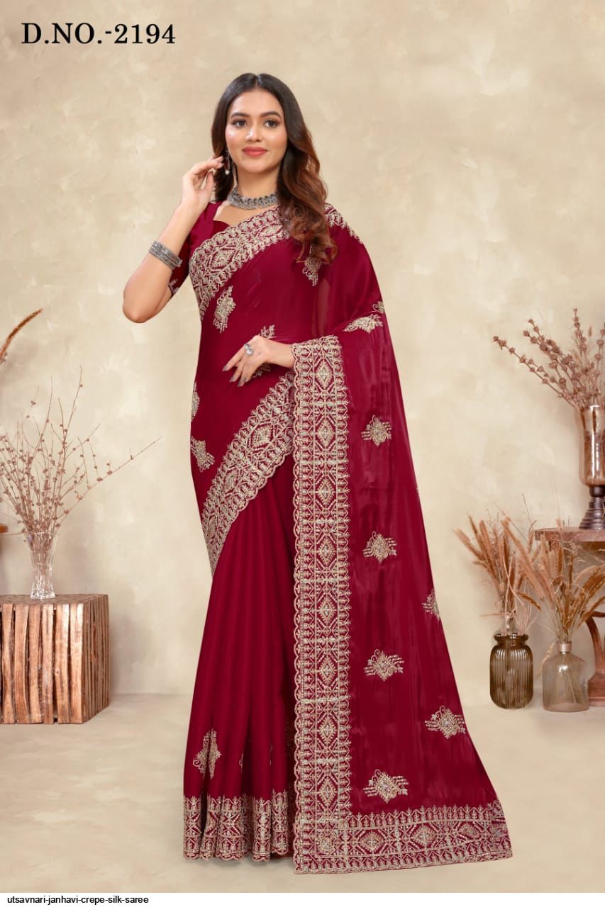 Jaanvi fashion Women's Crepe Silk Saree with Unstitched  Blousecomplete-style-7804-a