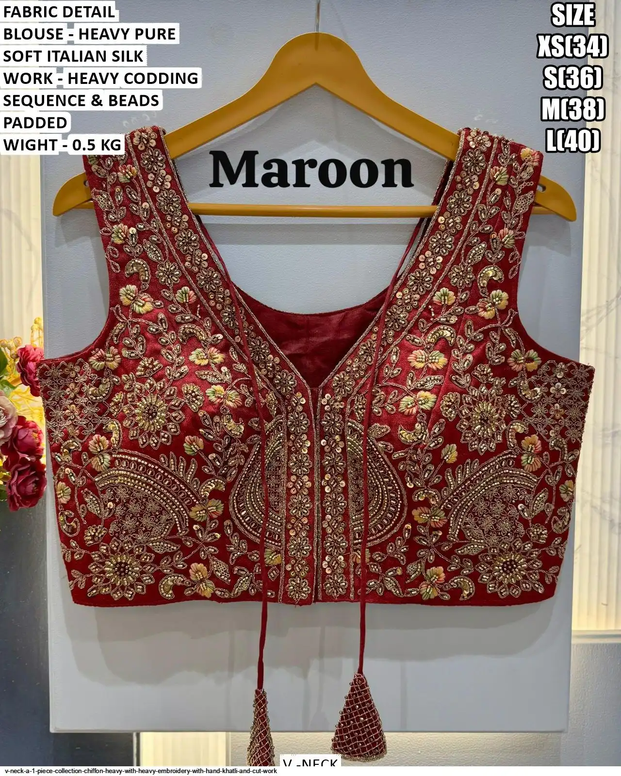 V NECK HEAVY PURE SOFT ITALIAN SILK SEQUENCE BLOUSE B