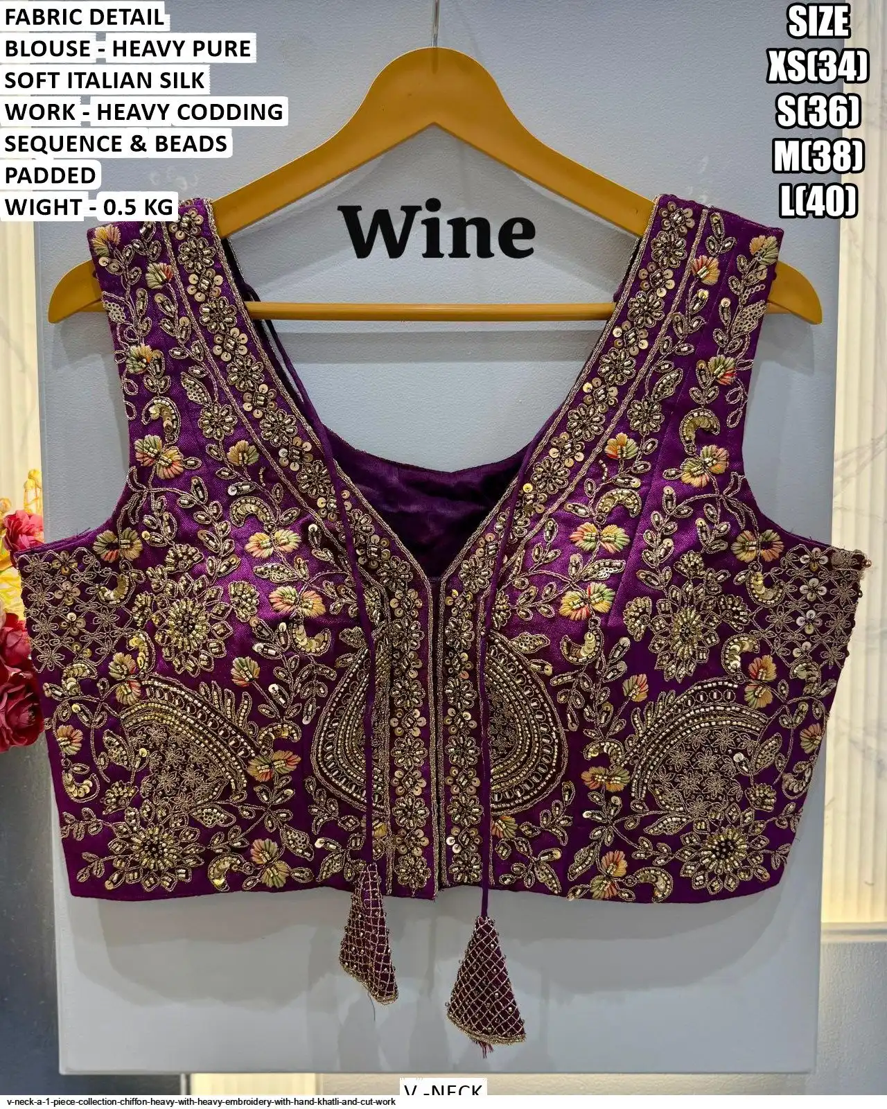 V NECK HEAVY PURE SOFT ITALIAN SILK SEQUENCE BLOUSE F
