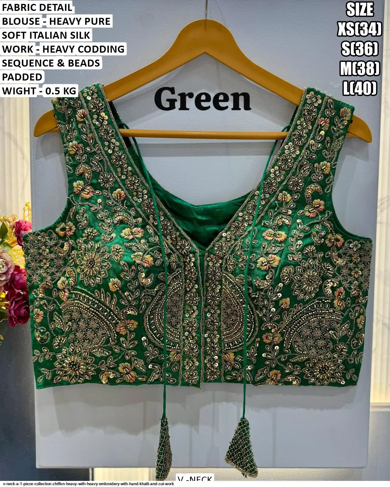 V NECK HEAVY PURE SOFT ITALIAN SILK SEQUENCE BLOUSE I